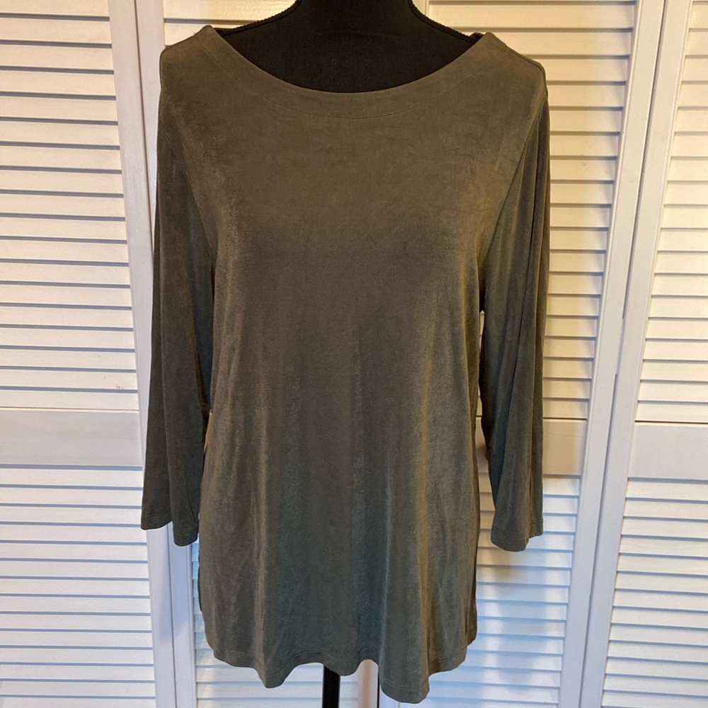 Chico’s travelers khaki green tunic, crisscrossed straps in back, 2 (Chicos 2=L)